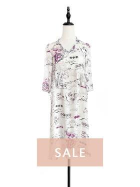 TYNVIE 荷叶边袖口中袖连衣裙 - 紫印花