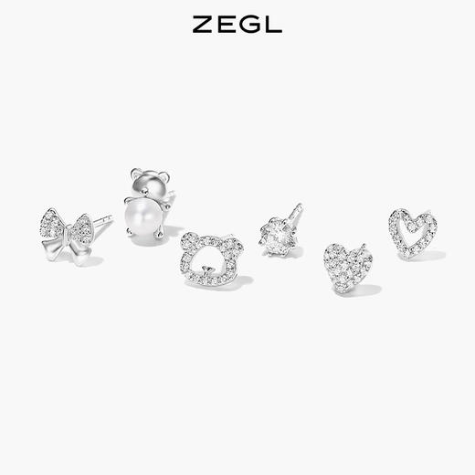 ZEGL设计师925纯银小熊爱心耳钉女小众设计感蝴蝶结耳环耳饰套装 商品图6