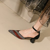 时尚休闲，羊皮拼色细跟包头凉鞋尖头一字带水钻单鞋QS-21623 商品缩略图3
