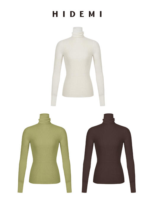 HIDEMI 美利奴超细羊毛无缝一体式云朵高领打底上衣 商品图0