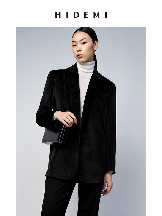 HIDEMI 黑色日本丝绒廓形两粒扣多穿式西装 商品图0