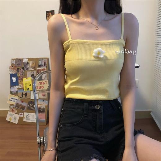 2021夏季新款韩版花朵修身显瘦针织无袖吊带内搭网红背心短上衣女 商品图4