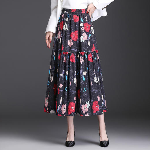 2022春季女装半身裙高腰褶皱大摆裙时尚新款长款一片式A字裙 TY90732 商品图1