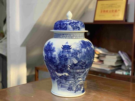 杜芳星：柴窑山水亭台楼阁将军罐 商品图0