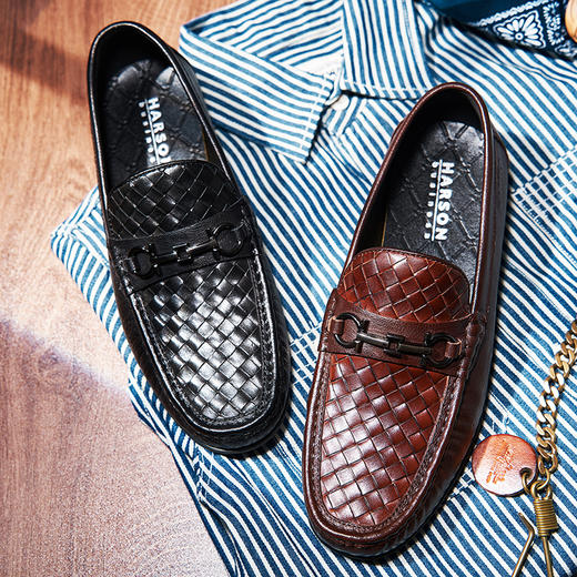 哈森男鞋一脚蹬乐福鞋男豆豆鞋英伦商务休闲皮鞋MS25001 商品图2