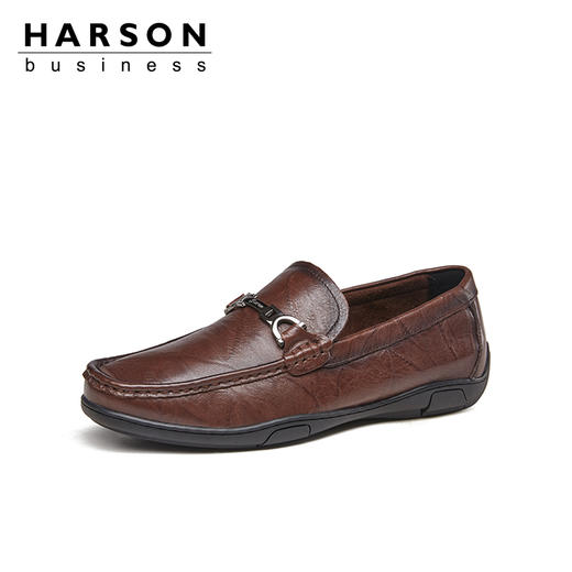 哈森男鞋春季一脚蹬乐福鞋男英伦商务休闲皮鞋男真皮鞋子MS24009 商品图2