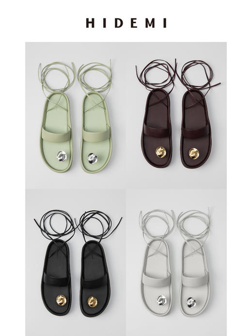 HIDEMI波纹金属扣简约系带厚底凉鞋 商品图0
