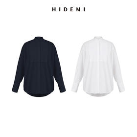 HIDEMI 经典拼接款圆领廓形衬衫 深藏蓝/白色