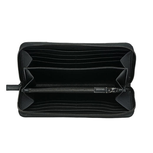 PRADA 普拉达 男女同款 Saffiano 十字纹皮革金属刻字徽标票夹钱包 黑色 2ML317 QME F0002 商品图2