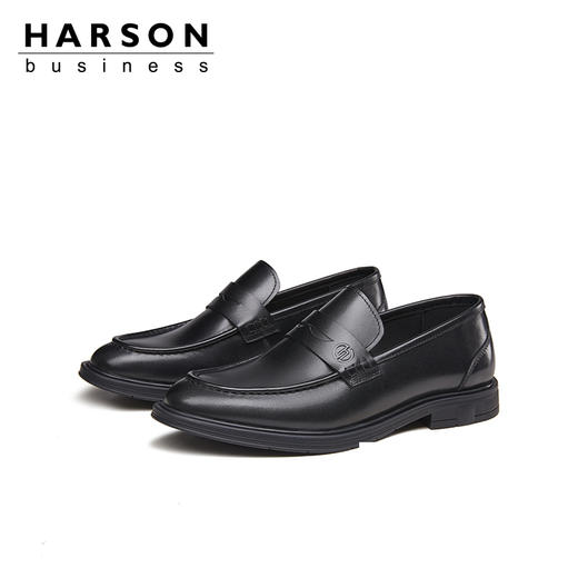 哈森男鞋一脚蹬商务休闲皮鞋男英伦风真皮男士皮鞋MS25003 商品图4