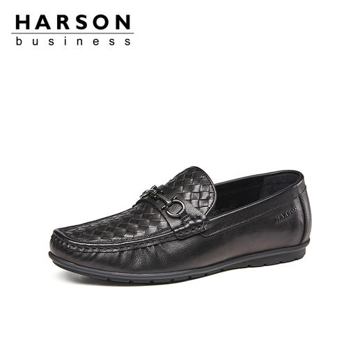哈森男鞋一脚蹬乐福鞋男豆豆鞋英伦商务休闲皮鞋MS25001 商品图0
