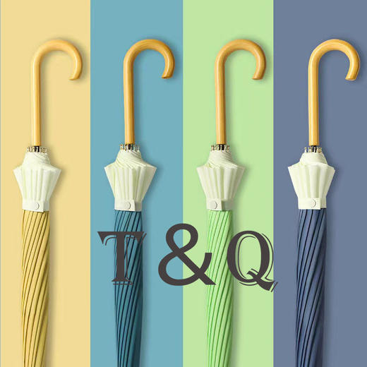 莫兰迪16骨小清新木柄直柄伞日系长柄双人晴雨纯色加大伞 商品图0