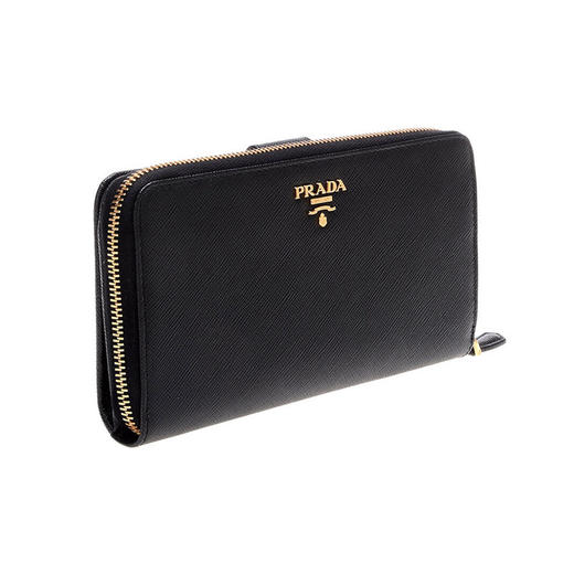 PRADA 普拉达 女士大号 Saffiano 皮革金属刻字徽标票夹钱包 黑色 1ML348 QWA F0002 商品图1