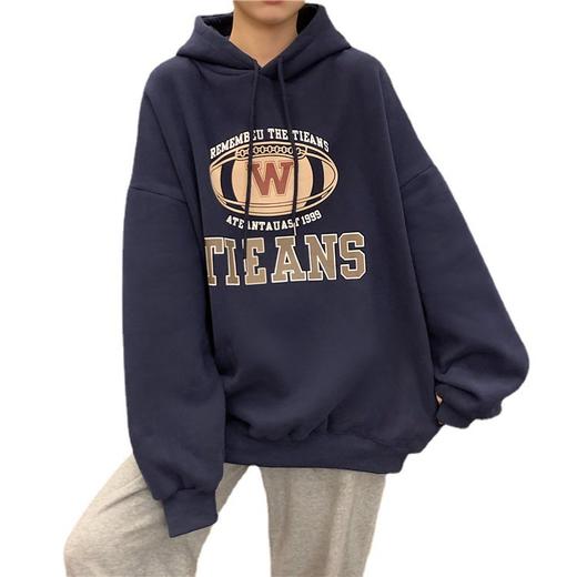 2022新款时尚百搭卫衣女秋冬韩版宽松慵懒风字母印花百搭连帽上衣加绒学生卫衣 商品图4