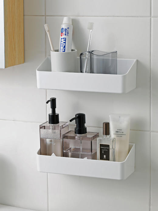 霜山免打孔墙上置物架浴室卫生间洗漱台承重3kg无痕壁贴式收纳架 商品图1