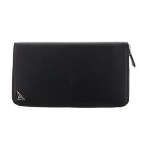 PRADA 普拉达 男士 Saffiano 十字纹皮革珐琅金属三角徽标拉链票夹钱包 黑色 2ML188 QHH F0002