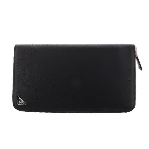 PRADA 普拉达 男士 Saffiano 十字纹皮革珐琅金属三角徽标拉链票夹钱包 黑色 2ML188 QHH F0002 商品图0