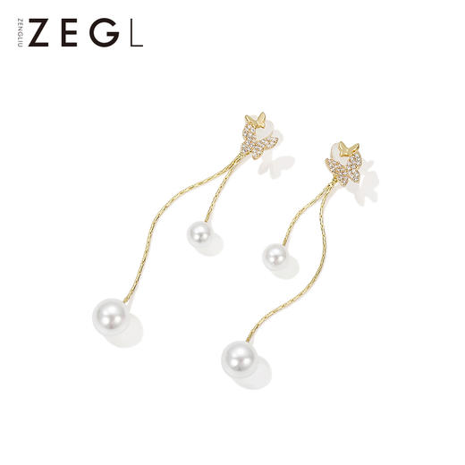 ZENGLIU流苏显脸瘦的长款耳环女气质仿珍珠耳坠蝴蝶耳钉银针耳饰 商品图1