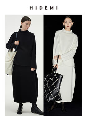 HIDEMI 美利奴羊毛简约设计感茧型套装 半高领毛衣/茧型半身裙