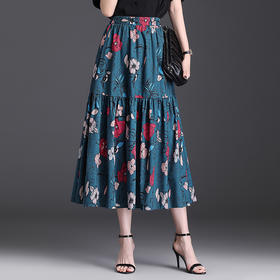 2022春季女装半身裙高腰褶皱大摆裙时尚新款长款一片式A字裙 TY90732