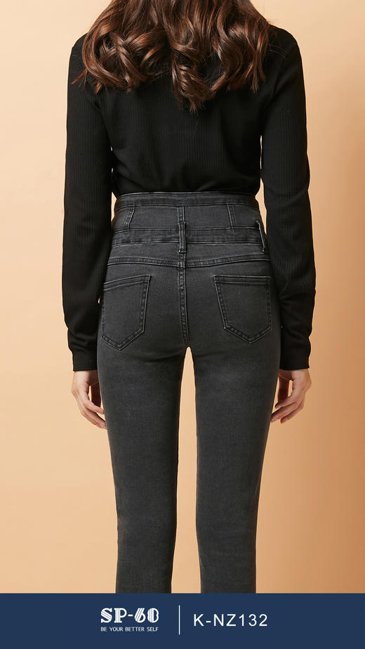 SP68 灰色三粒扣高腰加绒牛仔 K-NZ262 商品图7