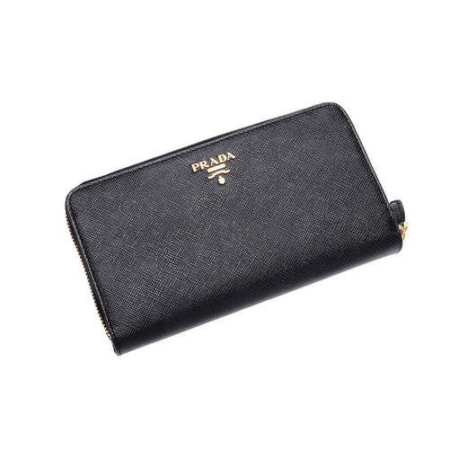 PRADA 普拉达 女士大号 Saffiano 皮革金属刻字徽标票夹钱包 黑色 1ML348 QWA F0002 商品图3