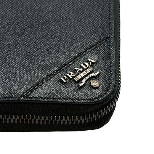 PRADA 普拉达 男女同款 Saffiano 十字纹皮革金属刻字徽标票夹钱包 黑色 2ML317 QME F0002 商品图1