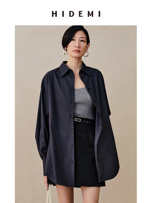 HIDEMI铁灰色经典廓形衬衫 商品图0