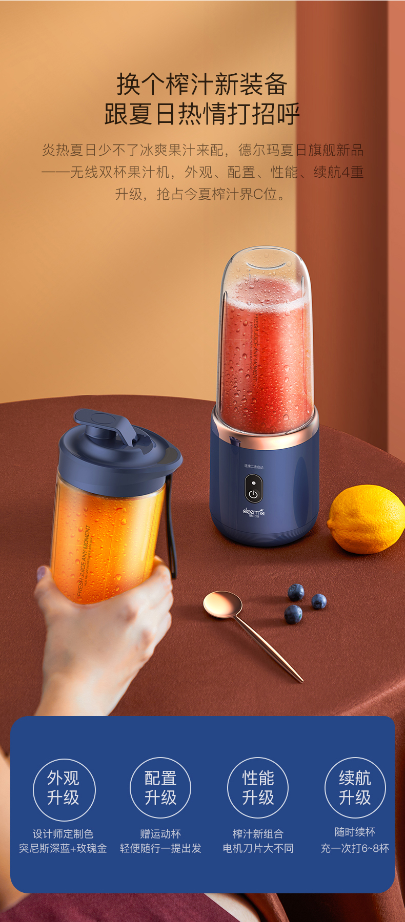 德尔玛deerma无线双杯果汁机nu06