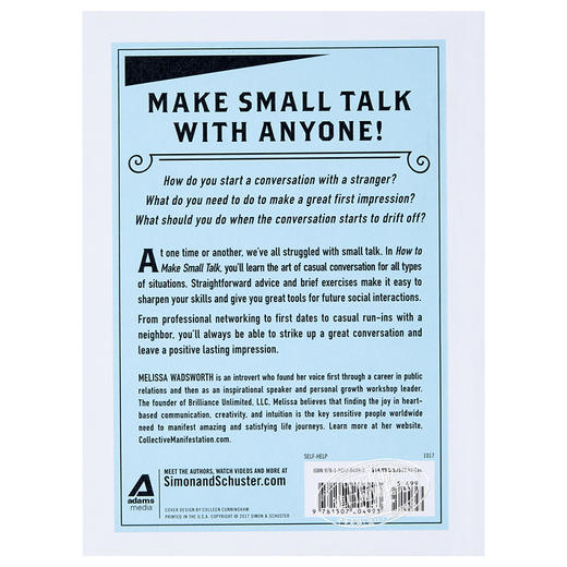 【中商原版】如何闲聊 How to Make Small Talk 英文原版 梅丽莎沃兹沃思 MelissaWadsworth AdamsMedia 商品图1