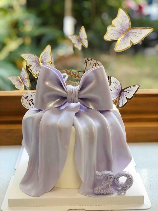 翻糖紫色蝴蝶结奶油蛋糕 下单前请仔细阅读商品详情 商品图0