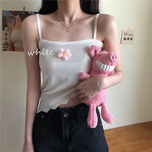 2021夏季新款韩版花朵修身显瘦针织无袖吊带内搭网红背心短上衣女 商品图2