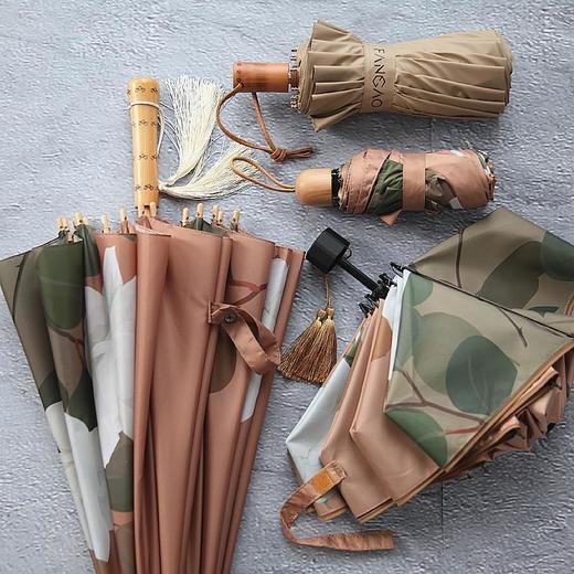 沛欣仿古色长柄伞原创栀子花三折16骨复古风国潮流苏木柄伞晴雨伞 商品图4