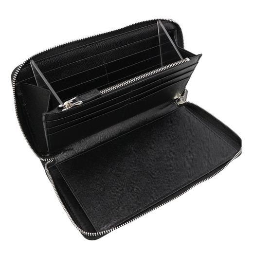 PRADA 普拉达 男士 Saffiano 十字纹皮革珐琅金属三角徽标拉链票夹钱包 黑色 2ML188 QHH F0002 商品图3