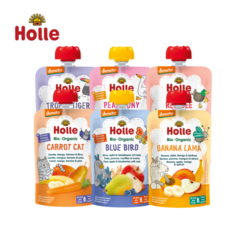 Holle（泓乐）婴幼儿有机苹果桃猕猴桃等混合纯水果泥100g袋装宝宝进口辅食泥 效期到26年7-8月 含税价