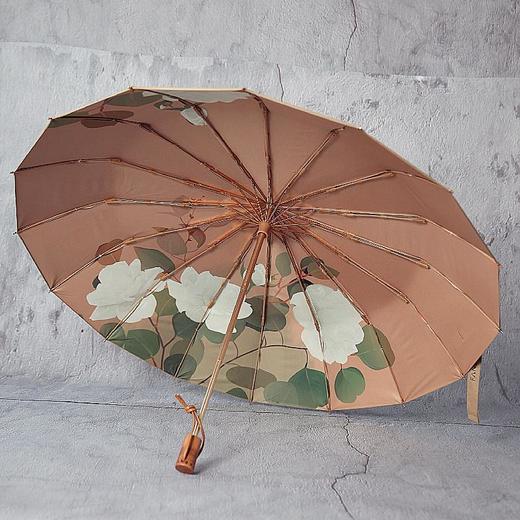 沛欣仿古色长柄伞原创栀子花三折16骨复古风国潮流苏木柄伞晴雨伞 商品图1