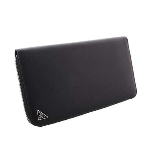 PRADA 普拉达 男士 Saffiano 十字纹皮革珐琅金属三角徽标拉链票夹钱包 黑色 2ML188 QHH F0002 商品图1
