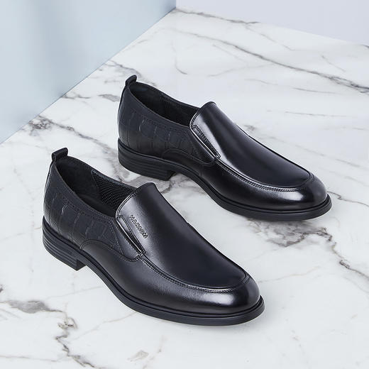 哈森男鞋春季一脚蹬商务休闲皮鞋男英伦真皮鞋子MS24908 商品图1