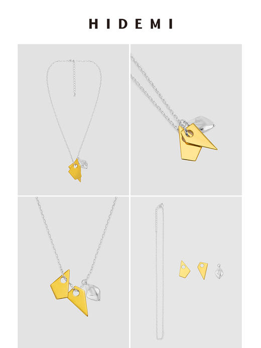HIDEMI简约几何设计感不对称可拆卸式金银双色项链 商品图1