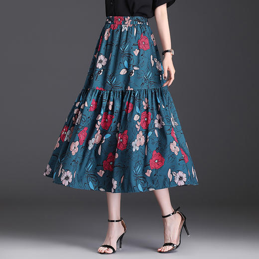 2022春季女装半身裙高腰褶皱大摆裙时尚新款长款一片式A字裙 TY90732 商品图2