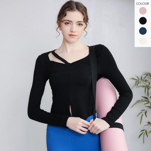 【春夏新款瑜伽服】 性感下摆开叉健身服新款长袖宽松显瘦跑步运动上衣女 商品图3