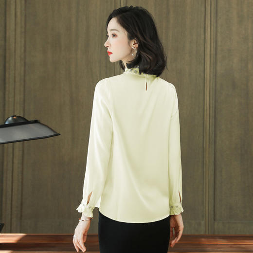 重磅真丝衬衫，长袖立领钉珠桑蚕丝上衣KQN-221221 商品图3