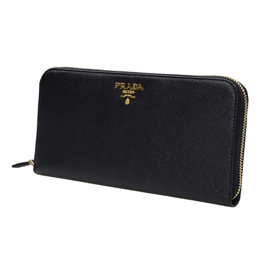 PRADA 普拉达 女士大号 Saffiano 十字纹皮革金属刻字徽标票夹钱包 黑色 1ML506 QWA F0002 商品图1
