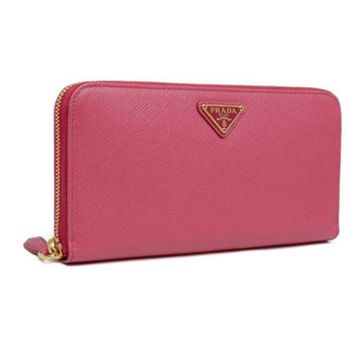 PRADA 普拉达 女士 Saffiano 十字纹皮革珐琅金属三角徽标长款票夹钱包 粉色 1ML506 QHH F0505 商品图2