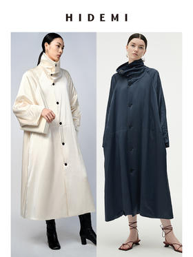 HIDEMI 行走的空气被 醋酸系列设计感长款棉服大衣 深海蓝/奶昔白