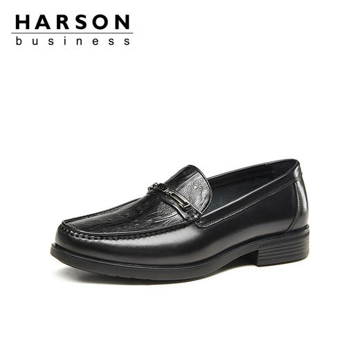 哈森男鞋套脚商务休闲男士皮鞋英伦压花真皮乐福鞋男MS24918 商品图1