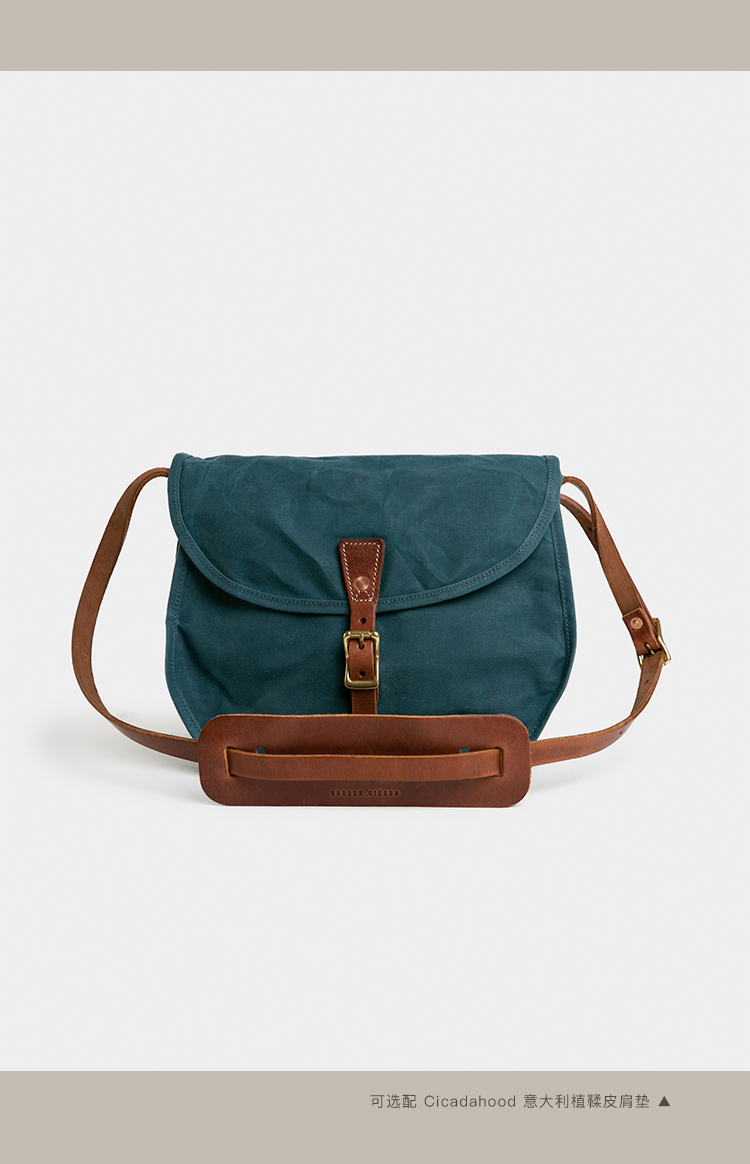 broodxcicada日本冈山防水帆布单肩马鞍包孔雀蓝