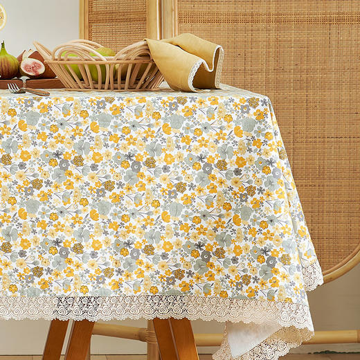 鹅黄碎花美式田园碎花长方形餐桌布 商品图0