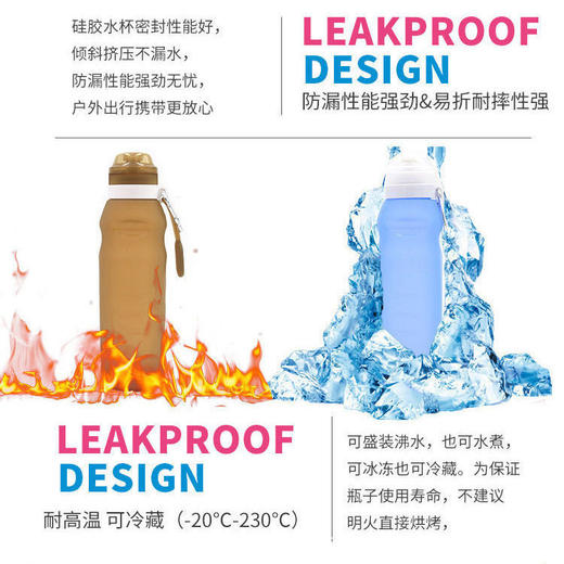600ml防摔耐高温运动折叠水杯食品级硅胶便携式可伸缩大容量学生夏天用 商品图1