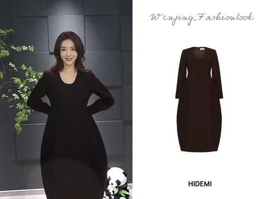 HIDEMI 羊毛复古棕收腰设计感花瓶式茧型厚款立体连衣裙 商品图1